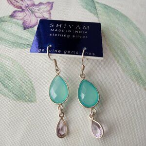 Amethyst & Aqua Chalcedony Sterling Silver earrings ~ like new